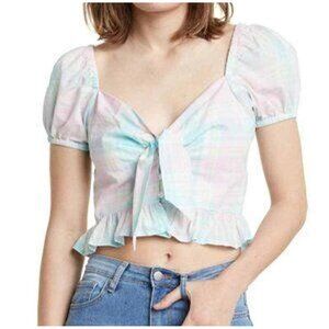 NWT Abound by Nordstrom Pastel Front Knot Ruffled Sleeve Crop Top - Large